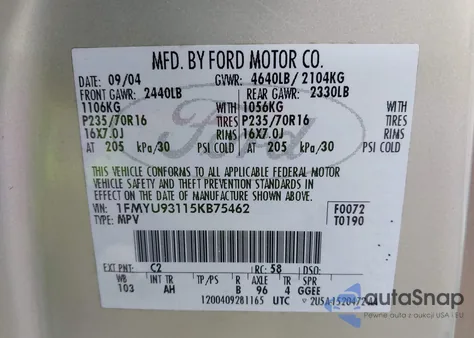 2005 Ford Escape Xlt z USA, uszkodzony, nr VIN 1FMYU93115KB75462